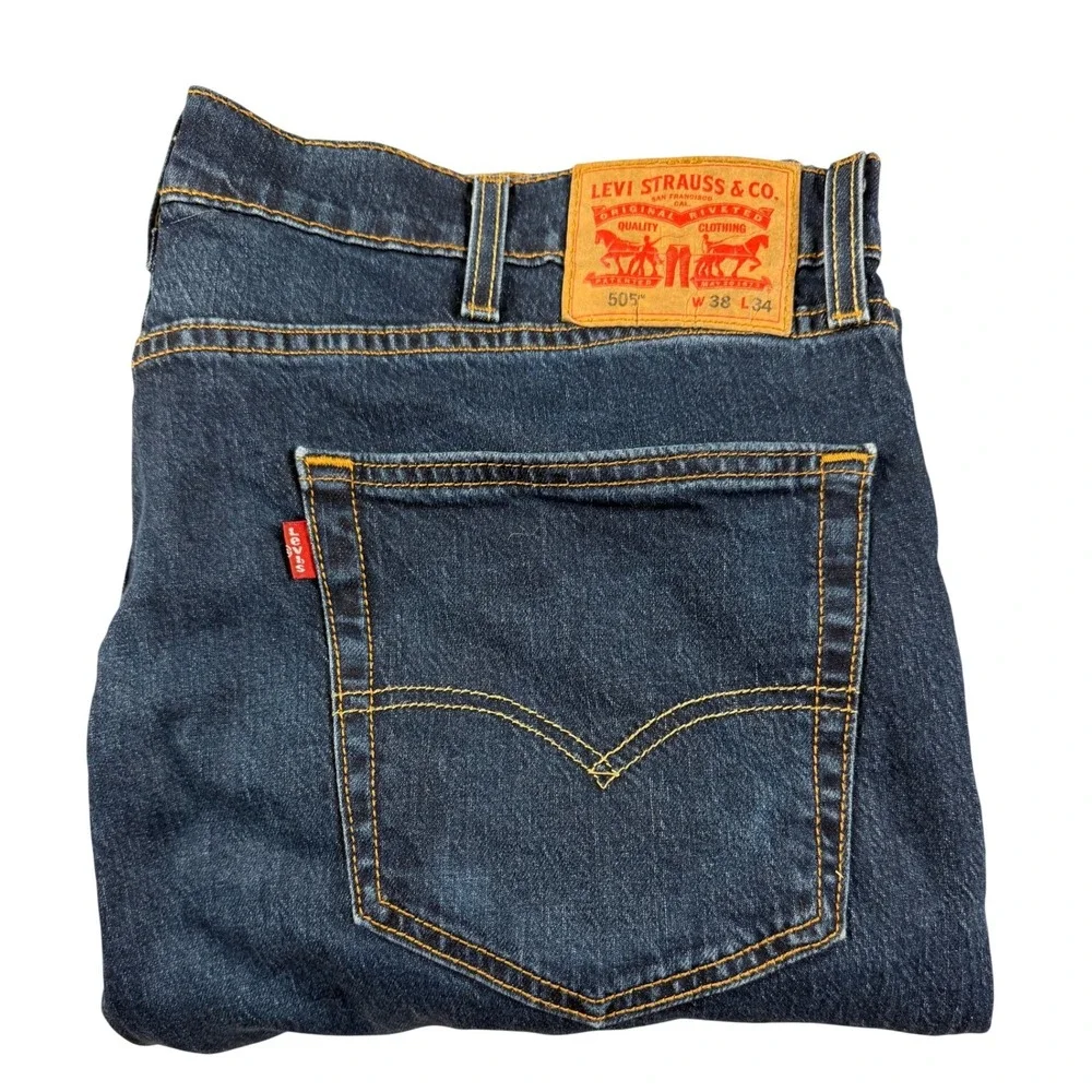 Levis 505 Jeans Mens 38x34 Regular Fit Straight Leg‎ Blue Denim Classic